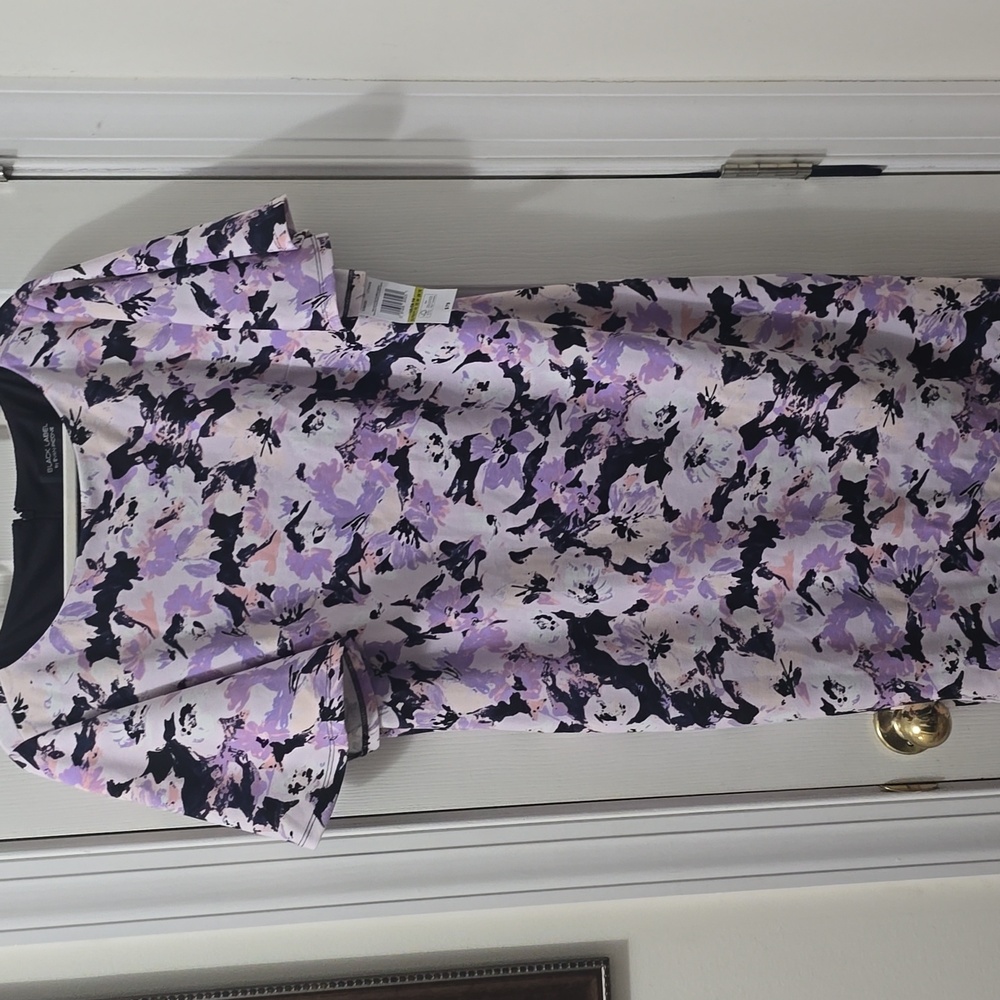 BLACK LABEL BY EVAN-PICONE BRAND WOMENS PLUS BLACK & PURPLE FLORAL DRESS SIZE 14
